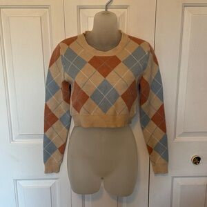 Altar'd State Sz S Argyle patterned, long sleeve cropped sweater EUC B77